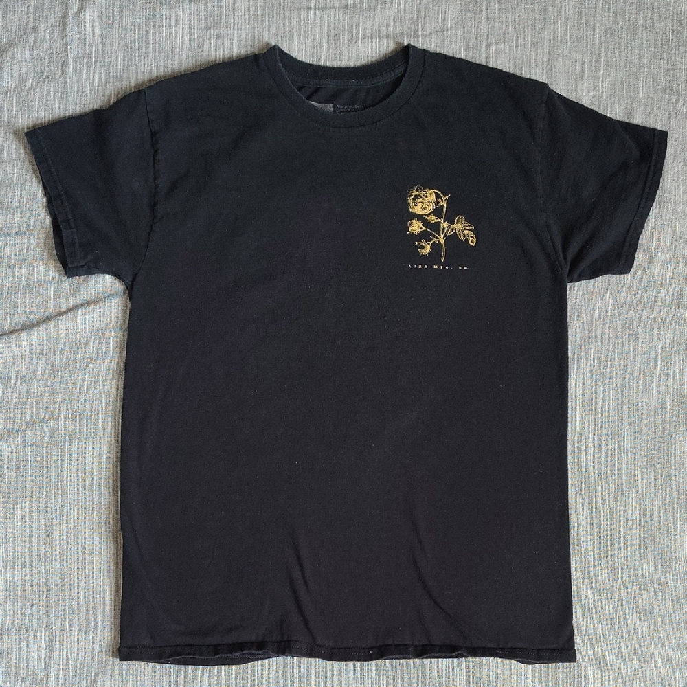 Lira Mfg Co T-Shirt Size Medium Black 5050 Rose Graphic Cotton Crewneck